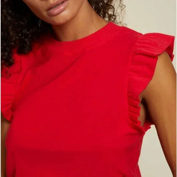 Nation LTD Red Ruffle Sleeve Tank Top - Picture 6 of 11